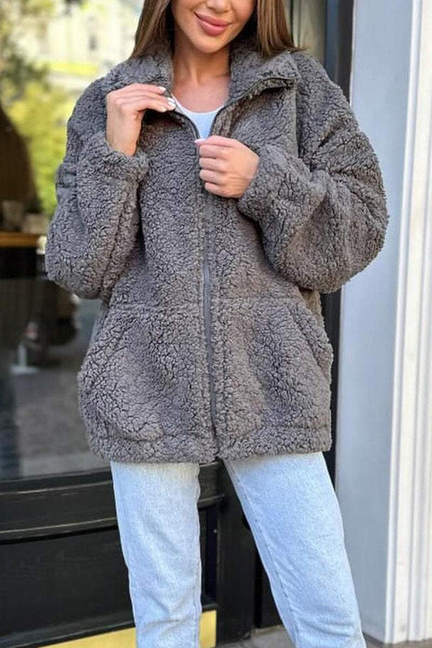 Women's Casual Lapel Lamb Wool Coat