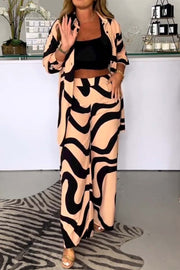 Women's casual loose corrugated print two-piece set