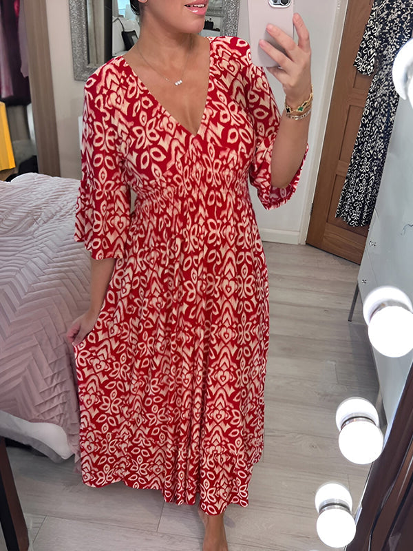 Casual V-neck Printed Dress