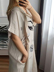 Summer cotton and linen special hot silver printed dress