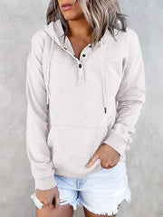 Hotouch Solid Button Front Hoodie with Pocket