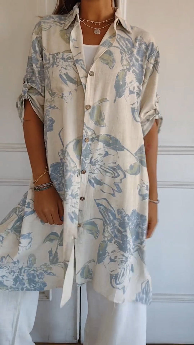 Simple Printed Cotton and Linen Long Dress