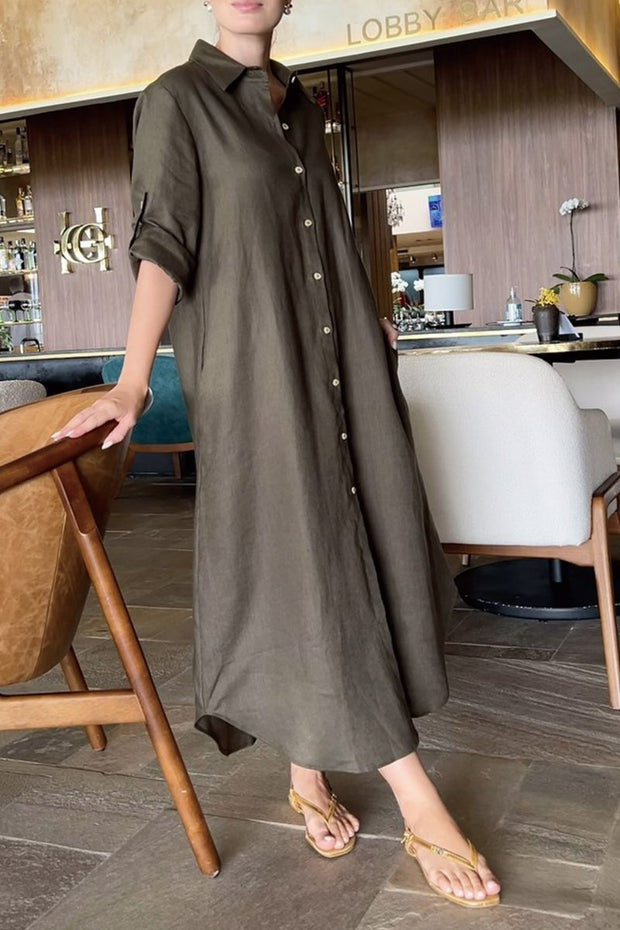 Cotton and linen casual shirt dress