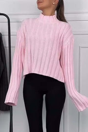 Women's Casual Wide Stripe Solid Color Short Sweater