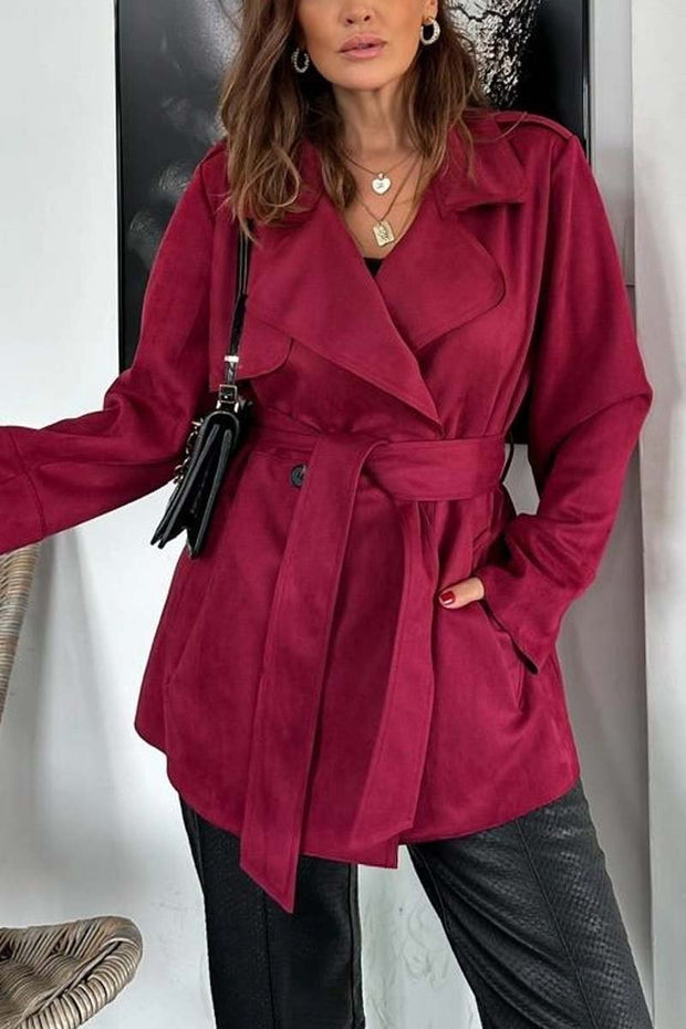 Women's Casual Waist Belted Lapel Loose Coat