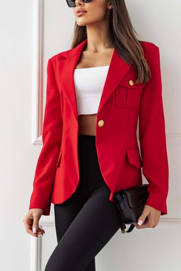 Women's Fashion Long Sleeve Single Breasted Solid Color Blazer