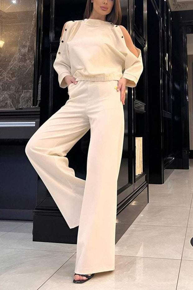 Women's Casual Round-neck Off-shoulder Two-piece Suit