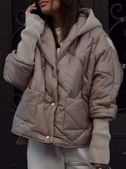 Women's Hooded Long-sleeved Patchwork Coat