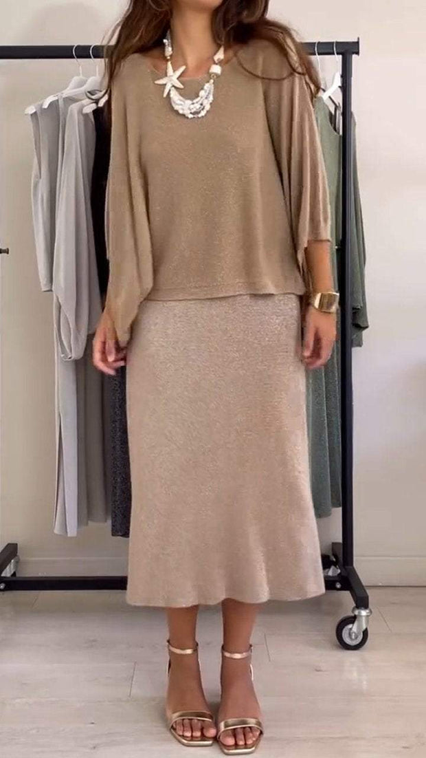 Women's V-neck Long-sleeved Comfortable Casual Two-piece Dress