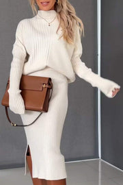 Women's Turtleneck Long Sleeve Sweater Skirt Suit