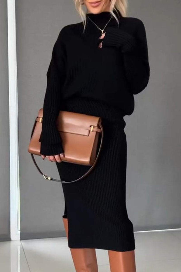 Women's Turtleneck Long Sleeve Sweater Skirt Suit