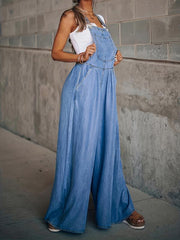 Loose Side Pocket Sleeveless Denim Jumpsuits