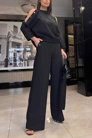 Women's Casual Round-neck Off-shoulder Two-piece Suit