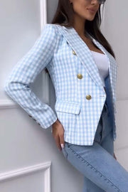 Women's Fashion Plaid Double Breasted Blazer