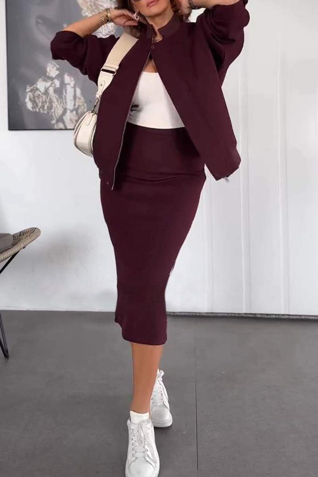 Women's casual solid color skirt suit