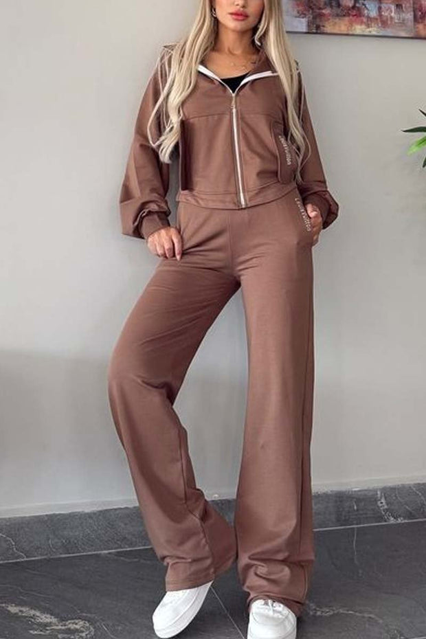 Women's Casual Hooded Solid Color Sports Suit