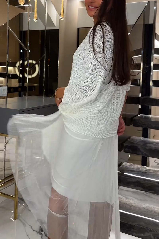 Women's elegant knitted top and slip dress two-piece set