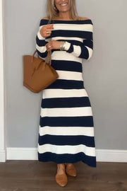 Women's Slim Striped Off Shoulder Dress