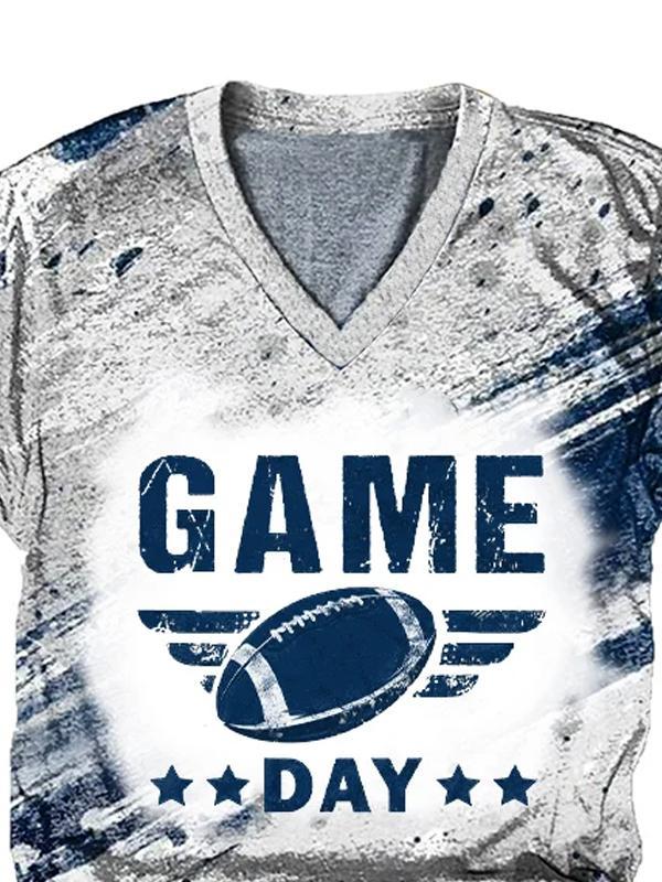 Women's football'game day' team classic colors print V-neck T-shirt