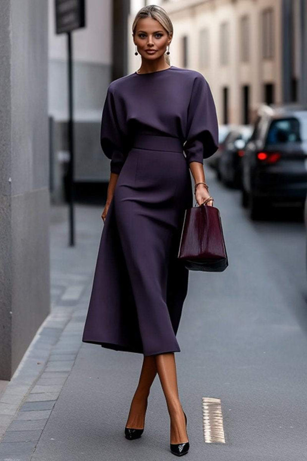 Women's Round Neck Mid-length Sleeve Elegant Commuter Dress