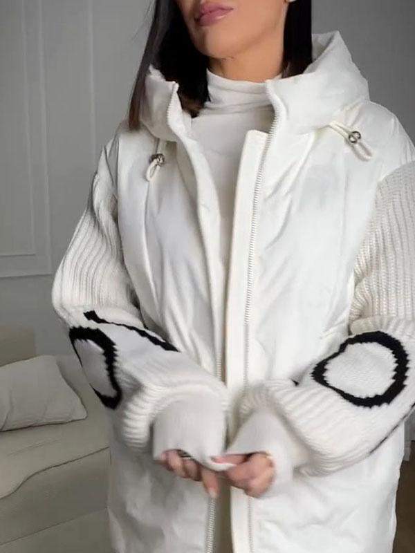 Women's High Collar Long Sleeve Hooded Patchwork Coat