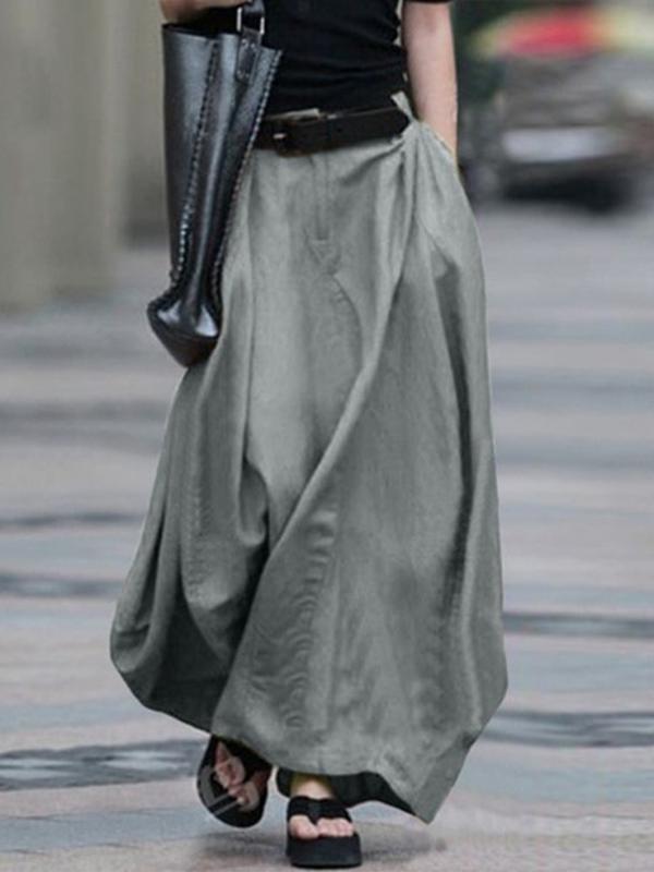 Half-length skirt with large hem, A-line skirt, high-waisted large size long skirt