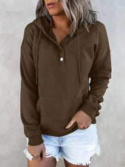 Hotouch Solid Button Front Hoodie with Pocket