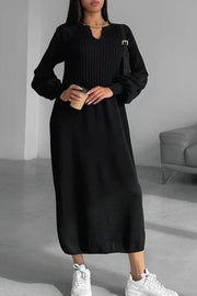 Women's solid color knitted long sleeve maxi dress