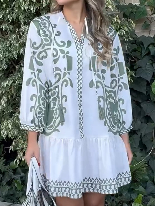 Women's Bohemian Print Long Sleeve Dress