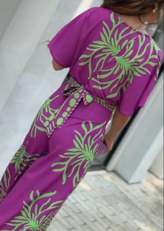 Printed casual V-neck jumpsuit