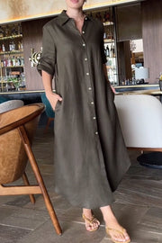 Cotton and linen casual shirt dress