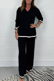 Women's V-Neck Soft Knit Border Edge Trouser Co-Ord