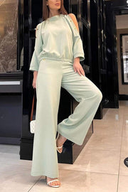 Women's Casual Round-neck Off-shoulder Two-piece Suit