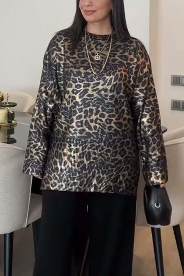 Women's Casual Leopard Print Long Sleeve Top