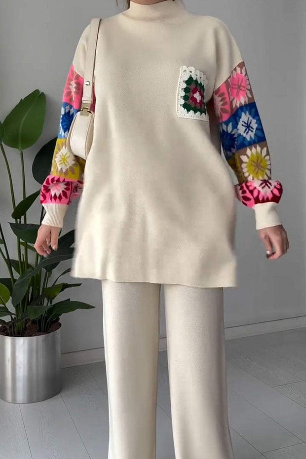 Women's Turtleneck Long-sleeved Printed Sweatshirt Two-piece Set