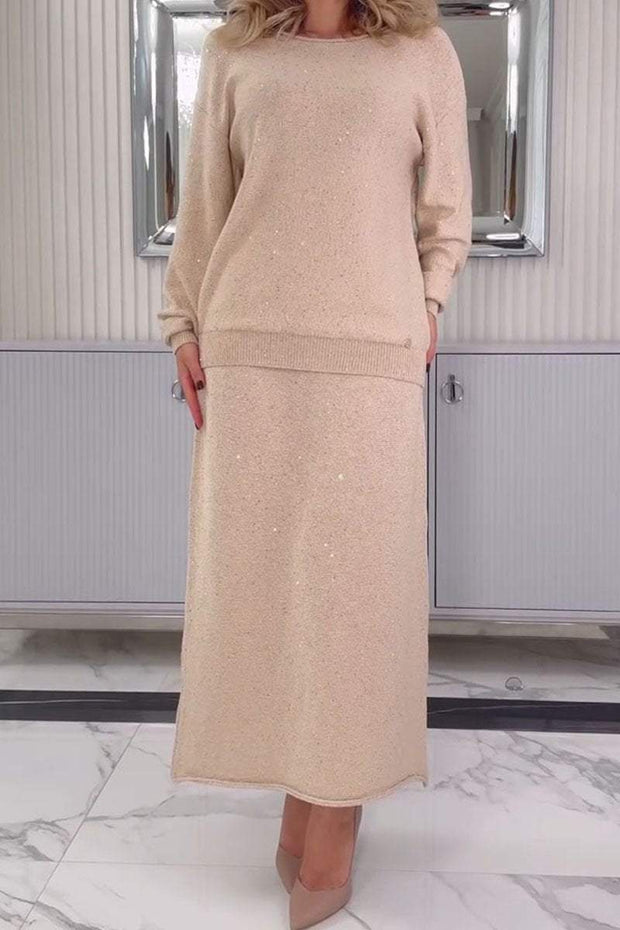 Women's Round Neck Long Sleeve Skirt Suit