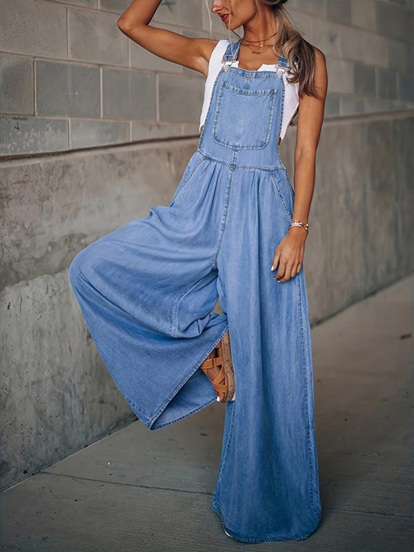 Loose Side Pocket Sleeveless Denim Jumpsuits