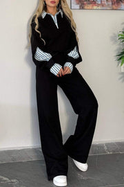 Women's Lapel Long Sleeve Short Top and Trousers Suit