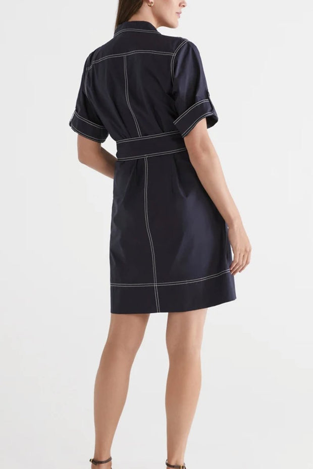 Women's Solid Contrast Stitching Shirt Dress