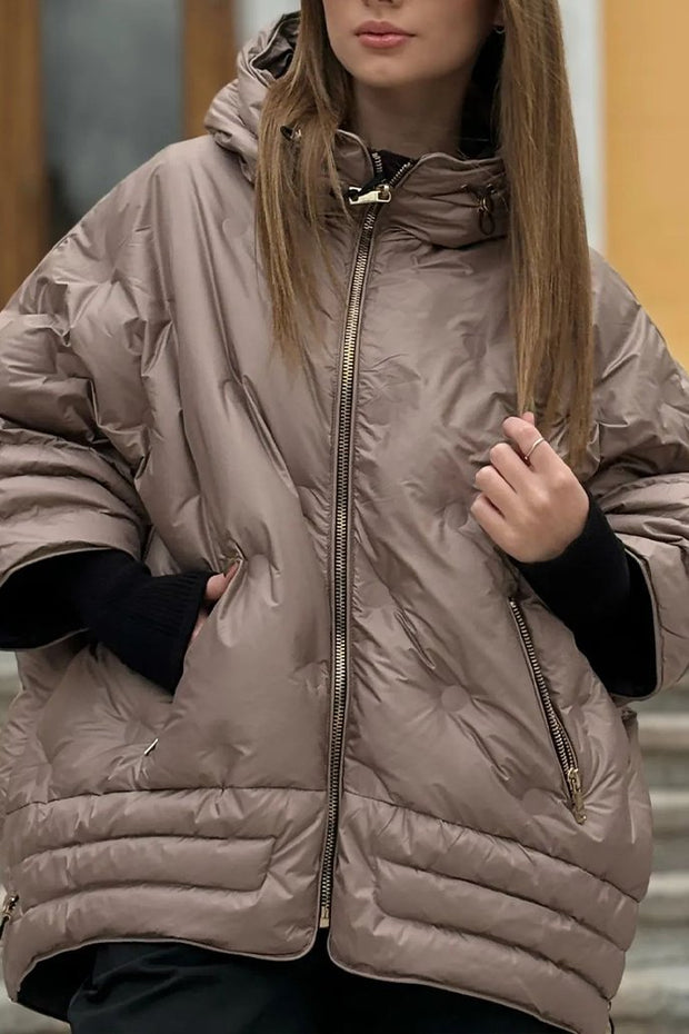 Women's casual textured hooded padded jacket