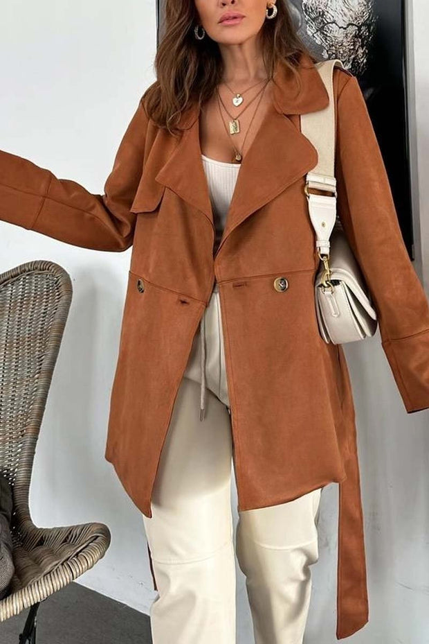 Women's Casual Waist Belted Lapel Loose Coat