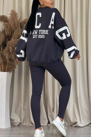 Women's casual back letter print sweatshirt and leggings two-piece set