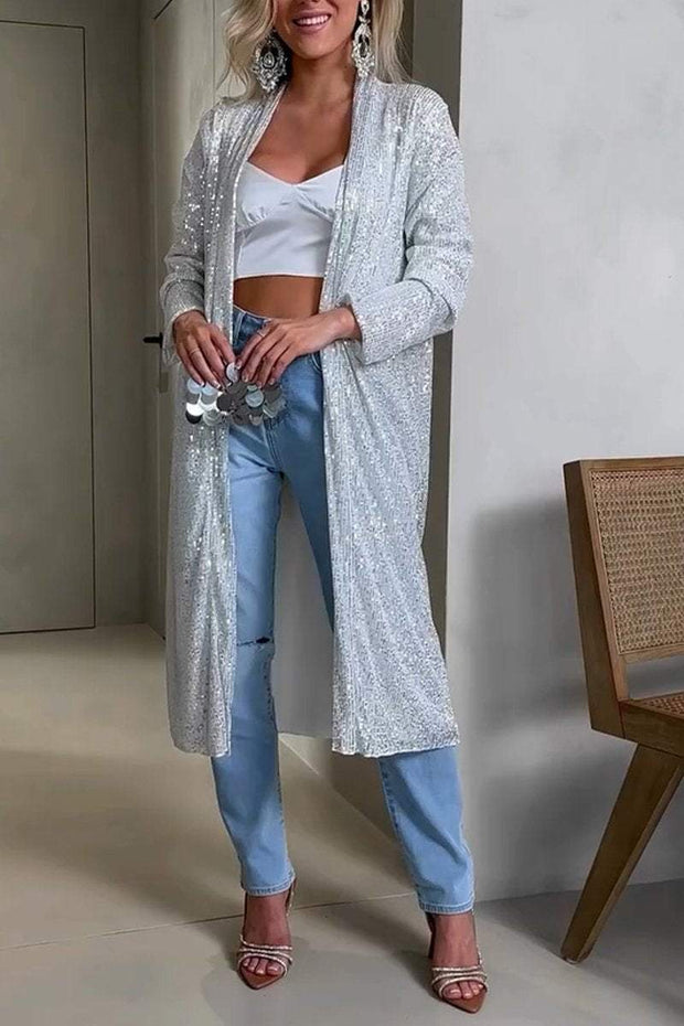 Women's Fashion V-Neck Sequin Cardigan Jacket