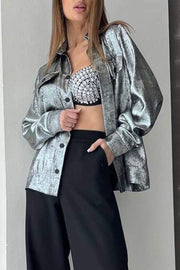 Women's Casual Lapel Single-breasted Gold-stamped Jacket