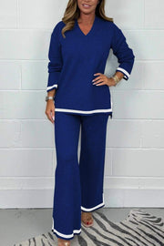 Women's V-Neck Soft Knit Border Edge Trouser Co-Ord