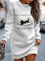 Women's Sweatshirt Dress Casual Dress Mini Dress Warm Fashion Outdoor Vacation Going out Crew Neck Print Cat Letter Regular Fit