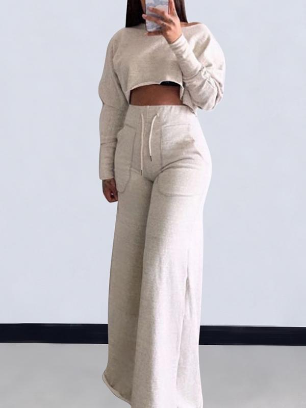 Autumn and Winter Short Top Wide Leg Pants Sweatshirt Suit