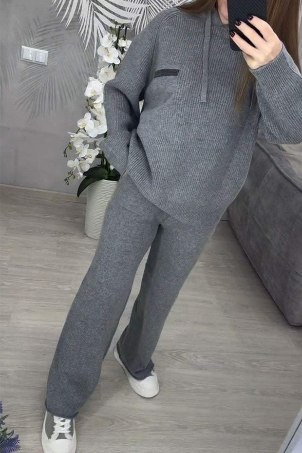 Women's Hooded Long-sleeved Knitted Sweater Two-piece Set