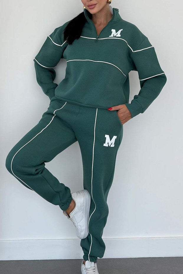 Women's Casual Letter M Long Sleeve Two Piece Set