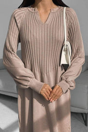 Women's solid color knitted long sleeve maxi dress